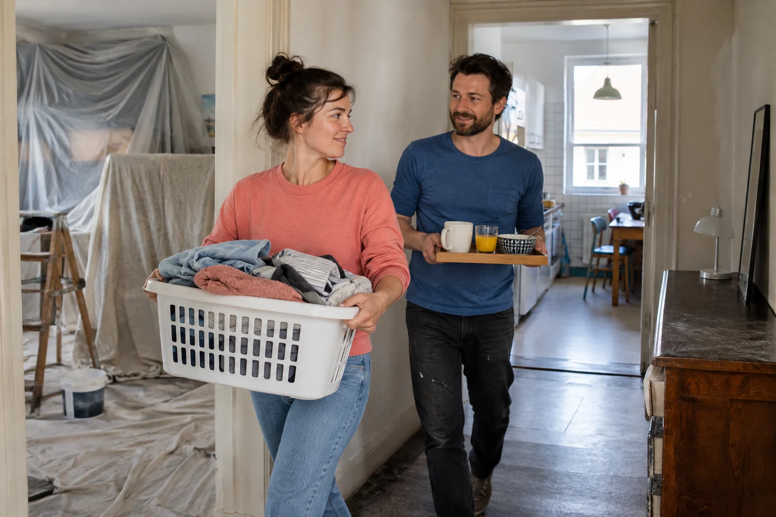 Eine Familie organisiert den Alltag während einer Renovierung.